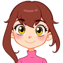 A cartoon girl with hazel yellow eyes and long, brunette hair