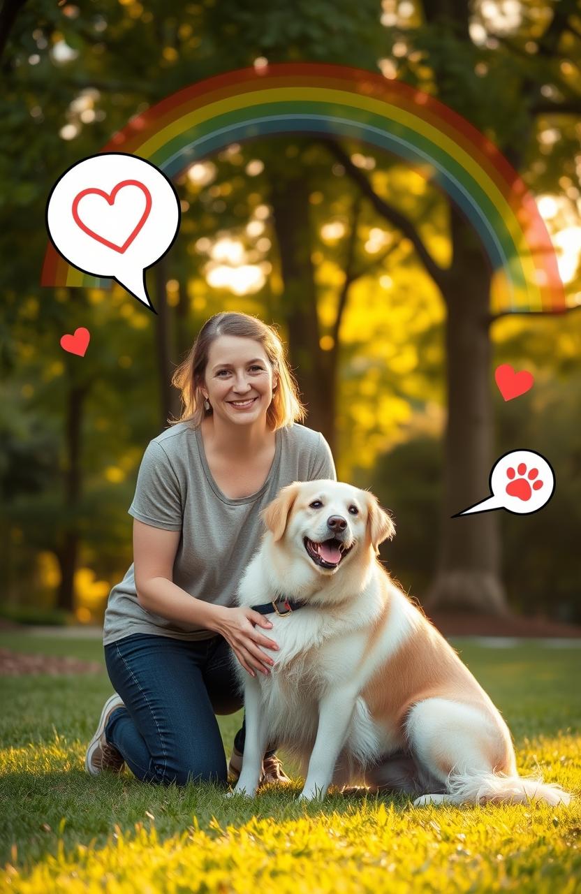 A serene scene depicting a peaceful interaction between a person and their animal companion, encapsulating a deep bond of connection and mutual understanding