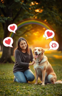 A serene scene depicting a peaceful interaction between a person and their animal companion, encapsulating a deep bond of connection and mutual understanding
