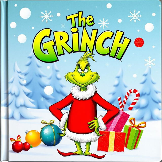 A colorful and festive cover page for a scrapbook dedicated to the movie "The Grinch