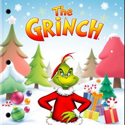 A colorful and festive cover page for a scrapbook dedicated to the movie "The Grinch