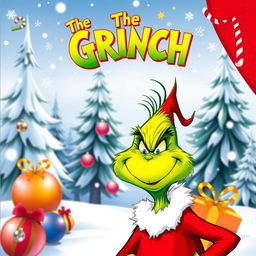 A colorful and festive cover page for a scrapbook dedicated to the movie "The Grinch