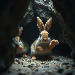 An enchanting portrayal of Bedjork, cave-dwelling rabbits that thrive in the pitch darkness of their rocky habitat