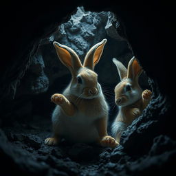 An enchanting portrayal of Bedjork, cave-dwelling rabbits that thrive in the pitch darkness of their rocky habitat