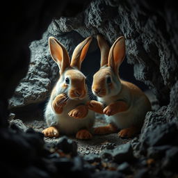 An enchanting portrayal of Bedjork, cave-dwelling rabbits that thrive in the pitch darkness of their rocky habitat