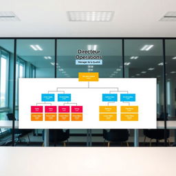 In a modern corporate office, there is an organizational chart depicting the hierarchy