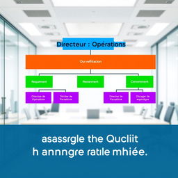 In a modern corporate office, there is an organizational chart depicting the hierarchy