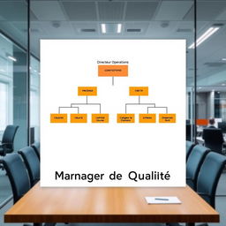 In a modern corporate office, there is an organizational chart depicting the hierarchy