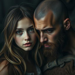 A raw and realistic scene capturing a girl with warm brown eyes and long brown hair adorned with soft blonde highlights