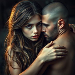 A raw and realistic scene capturing a girl with warm brown eyes and long brown hair adorned with soft blonde highlights
