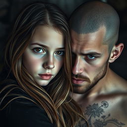 A raw and realistic scene capturing a girl with warm brown eyes and long brown hair adorned with soft blonde highlights