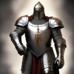 A digital art image of a crusader paladin in full armor, standing tall and imposing