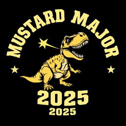 A vintage varsity-style graphic design featuring a fierce T-Rex with a star dramatically shooting out of its mouth, all set against a striking black background