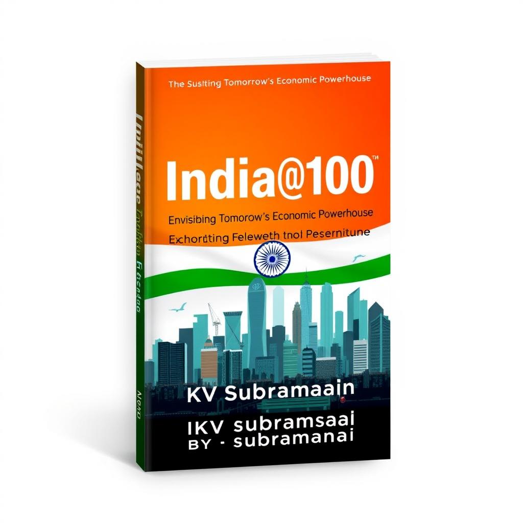 A compelling book cover design for 'India@100: Envisioning Tomorrow's Economic Powerhouse' by KV Subramanian