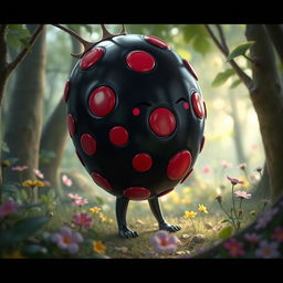 An imaginative depiction of a fantastical creature shaped like an oversized blueberry, yet significantly larger than its real-life counterpart