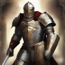 A high-quality digital art piece showcasing a paladin in full battle gear