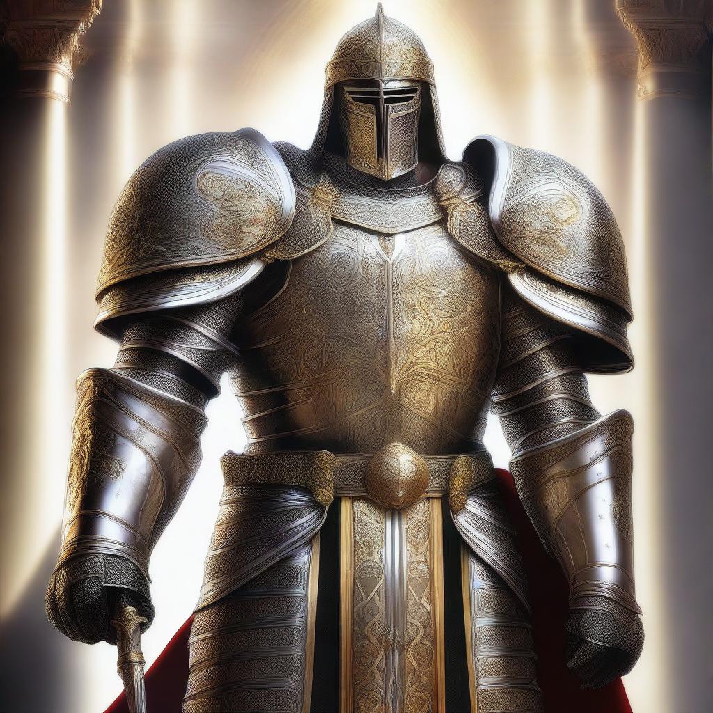 A high-quality digital art image of a holy crusader paladin in full regalia