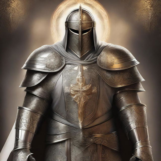 A high-quality digital art image of a holy crusader paladin in full regalia