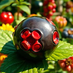 An artistic representation of a unique berry resembling a blueberry but significantly larger in size