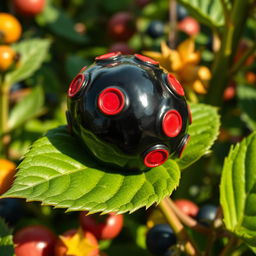 An artistic representation of a unique berry resembling a blueberry but significantly larger in size