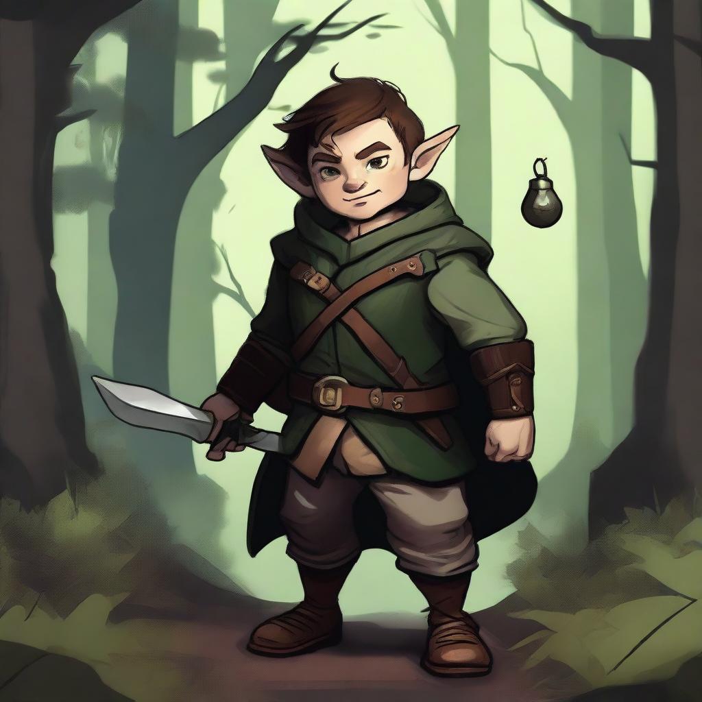 A high-quality digital art piece showcasing a halfling rogue