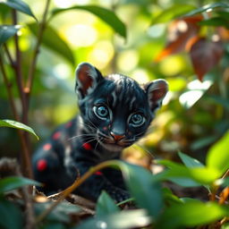 A captivating image of a Zhagra, a tiny, miniature leopard variant, depicted with a dwarf body in the forefront