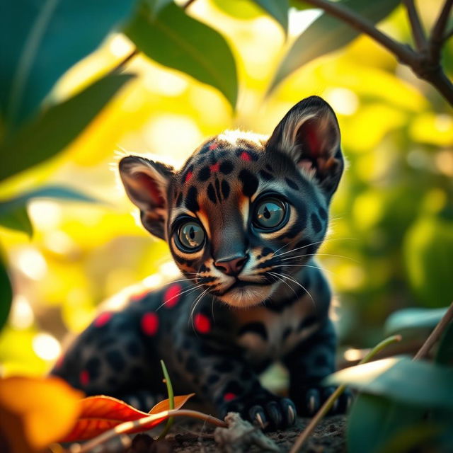 A captivating image of a Zhagra, a tiny, miniature leopard variant, depicted with a dwarf body in the forefront