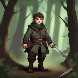 A high-quality digital art piece showcasing a halfling rogue