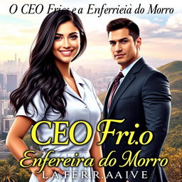 A captivating romance novel cover featuring a young and beautiful nurse with long dark hair, wearing a stylish yet professional nurse's outfit