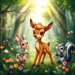 A whimsical, enchanting scene in a lush forest, featuring a group of adorable anthropomorphic animals celebrating a joyful occasion