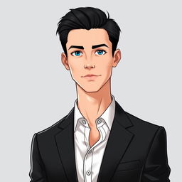 A realistic illustration of a man in his early twenties, standing confidently