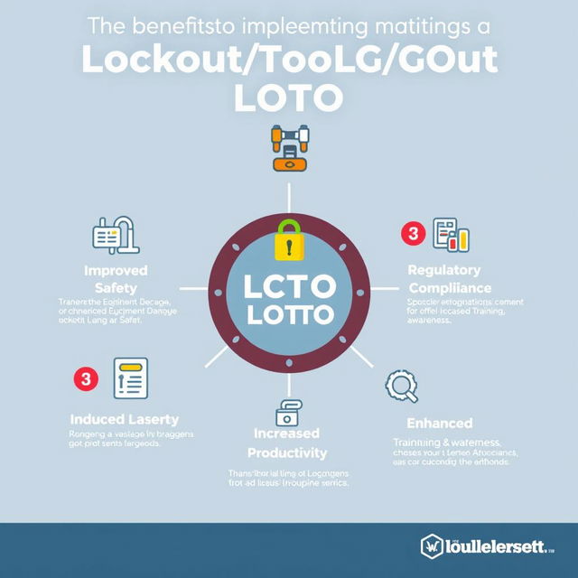 An infographic that visually summarizes the benefits of implementing a Lockout/Tagout (LOTO) system