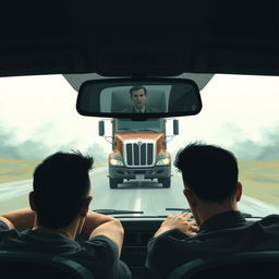 An abstract depiction of a tense scene inside a car, focusing on the interior and the emotional atmosphere rather than specific faces
