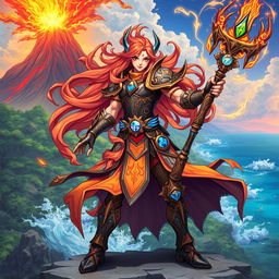 A powerful and majestic elementalist warrior, known as Satria Elemental, standing in a dynamic pose
