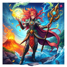 A powerful and majestic elementalist warrior, known as Satria Elemental, standing in a dynamic pose