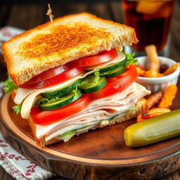 A delicious and visually appealing sandwich, featuring layers of fresh ingredients