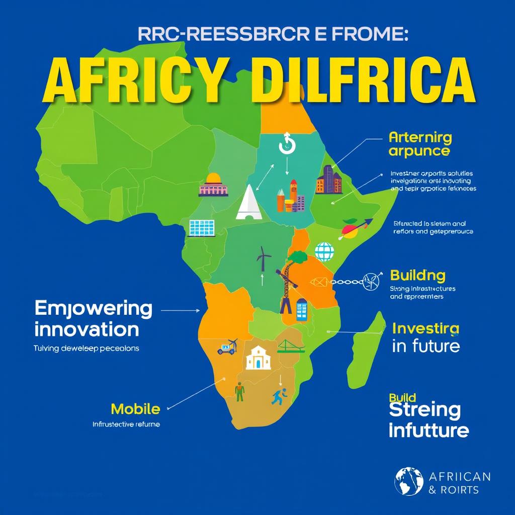 A visually striking poster illustrating the key drivers for Africa's financial development and economic growth