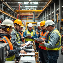 An industrial team working together to implement safety programs and control processes in a safe environment