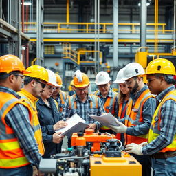 An industrial team working together to implement safety programs and control processes in a safe environment