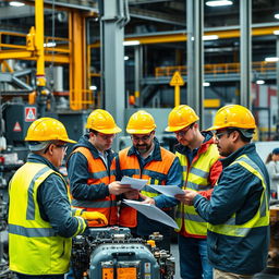 An industrial team working together to implement safety programs and control processes in a safe environment
