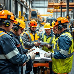 An industrial team working together to implement safety programs and control processes in a safe environment