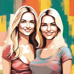 A high-quality digital art piece showcasing two women, one blonde and one brunette