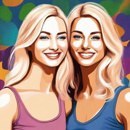 A high-quality digital art piece showcasing two women, one blonde and one brunette