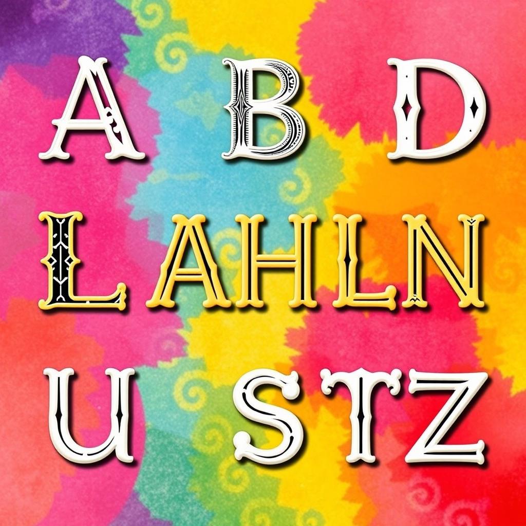 A creative design featuring new fonts that resemble Latin letters, showcasing a variety of styles and artistic representations