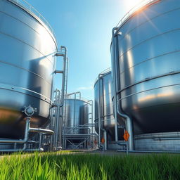 A highly detailed and realistic image of large oil and gas storage tanks in an industrial setting