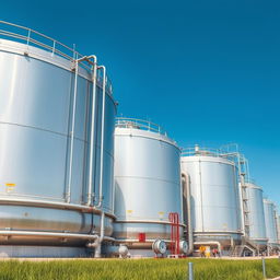 A highly detailed and realistic image of large oil and gas storage tanks in an industrial setting