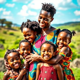 A joyful African family portrait featuring young members, capturing the essence of family bonds and happiness