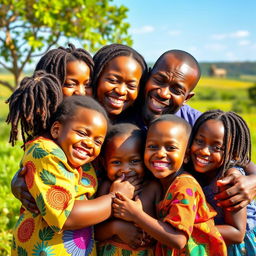 A joyful African family portrait featuring young members, capturing the essence of family bonds and happiness