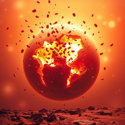 A surreal and dramatic scene of planet Mars exploding