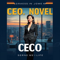 A modern and sleek novel cover featuring a confident CEO standing in a luxurious office